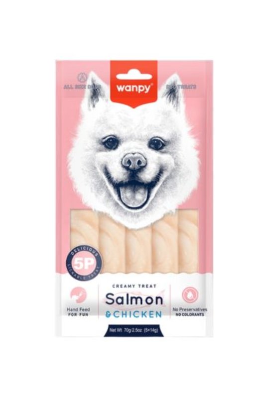 Wanpy kremasta poslastica za pse losos i piletina 5x14 g