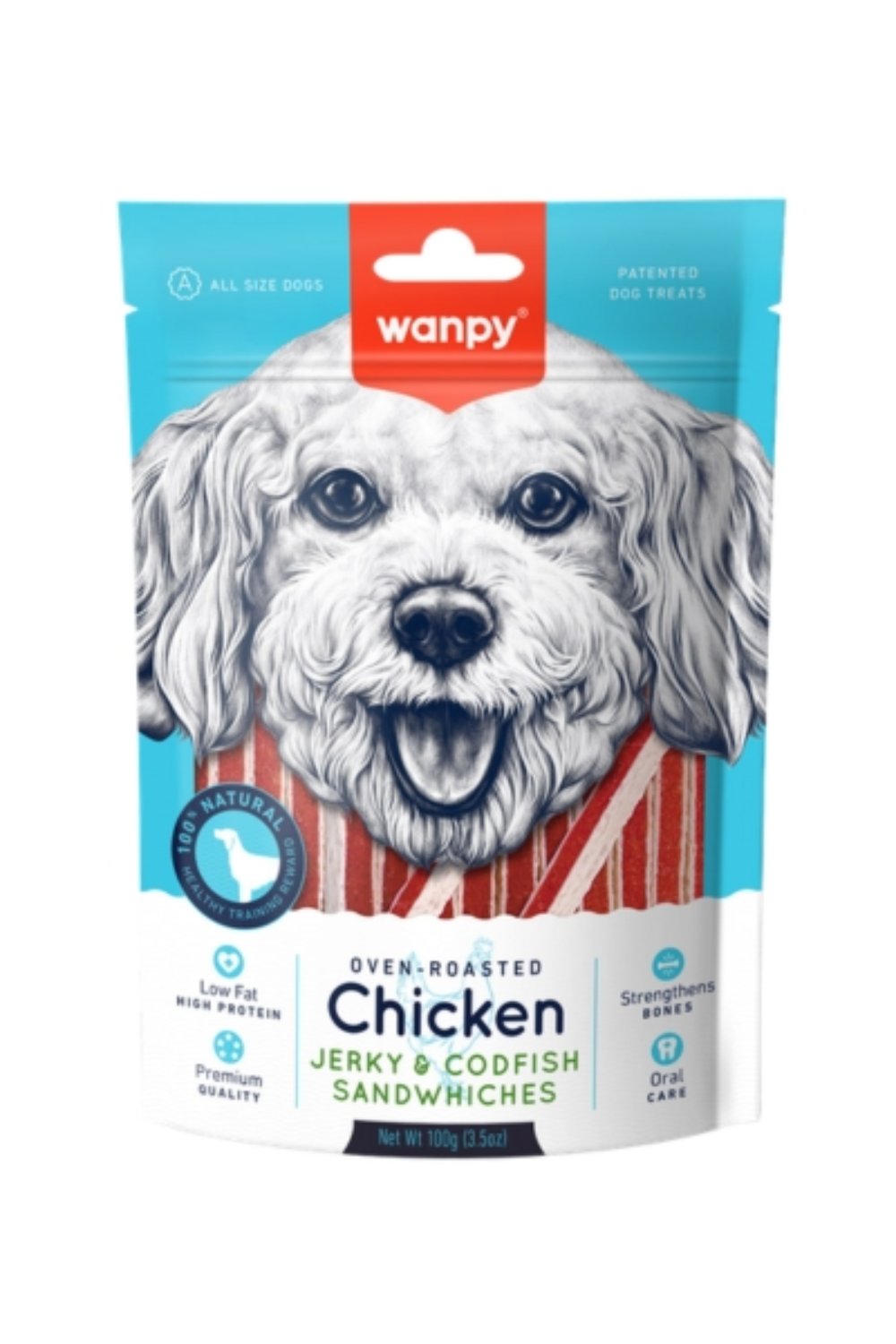 Wanpy Jerky Sandwiches poslastica za pse, piletina i bakalar 100 g